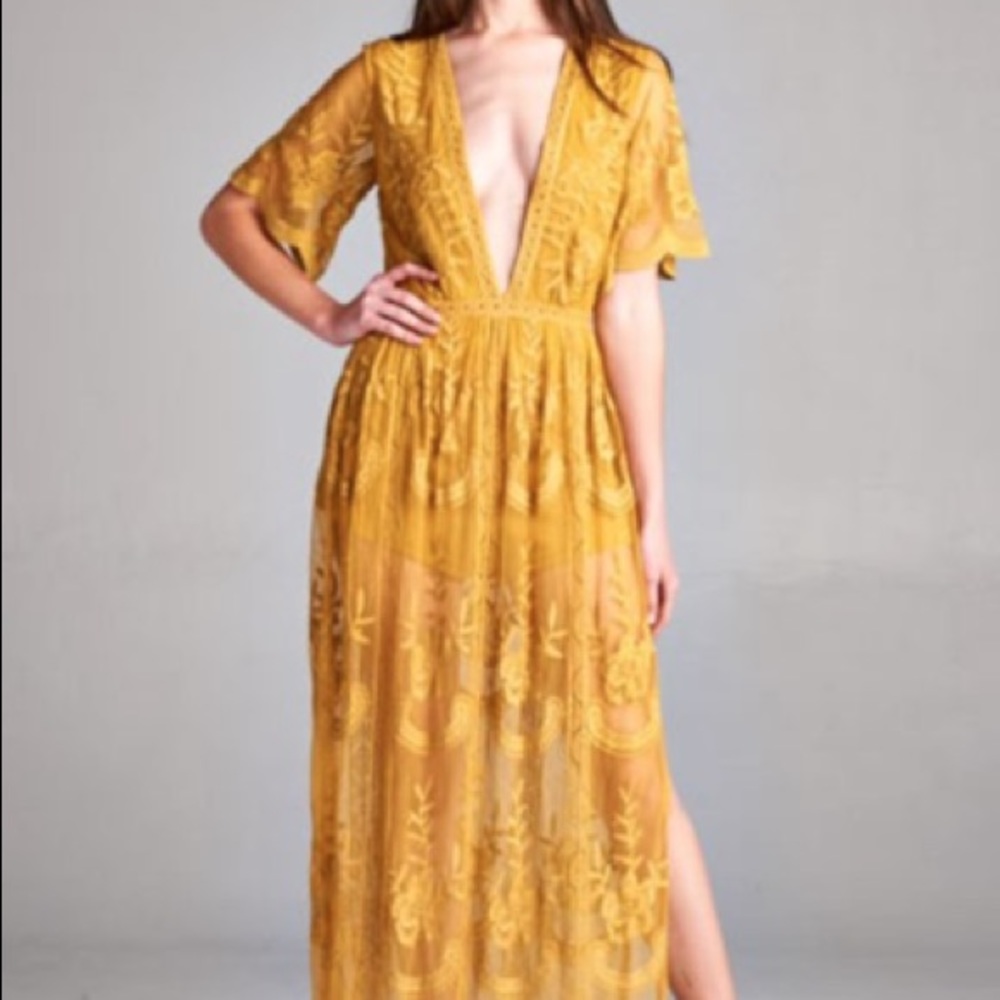 Wild Honey Mustard Yellow Maxi Dress
